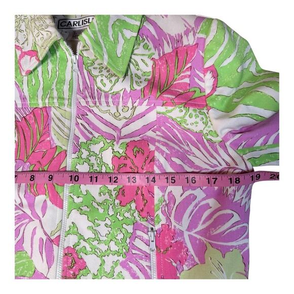 Carlisle Vintage Floral Zip Jacket Tropical Cotton Stretch Long Sleeve Pastel 6 - Picture 6 of 7